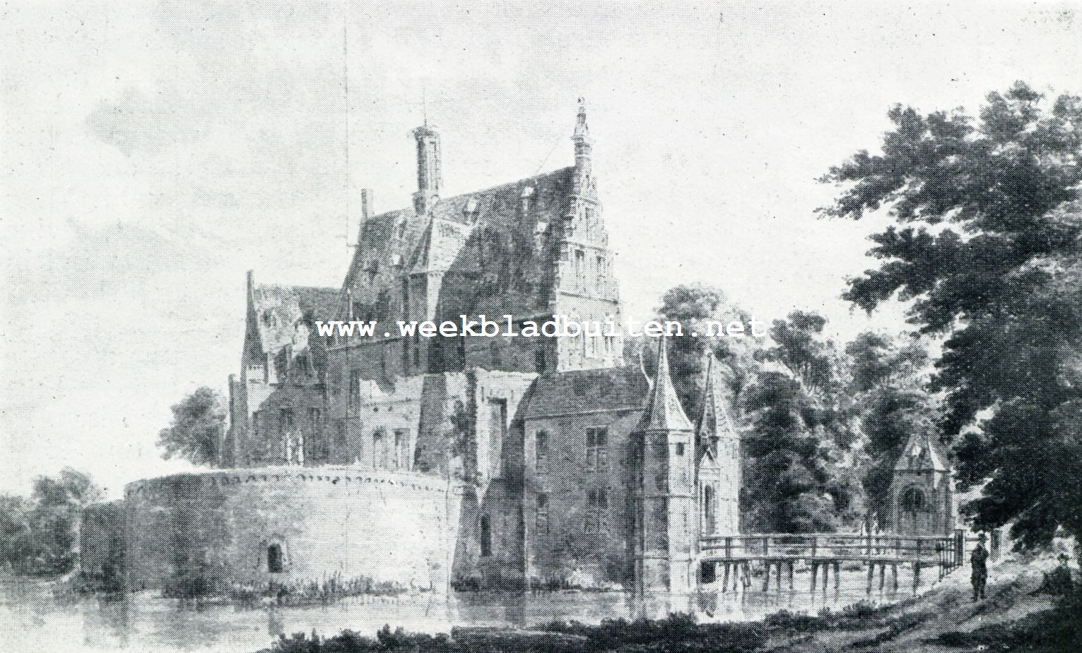 HET VOORMALIG KASTEEL GROOT-POELGEEST. Naar een teekening van A. de Haen in het gemeentearchief te Leiden