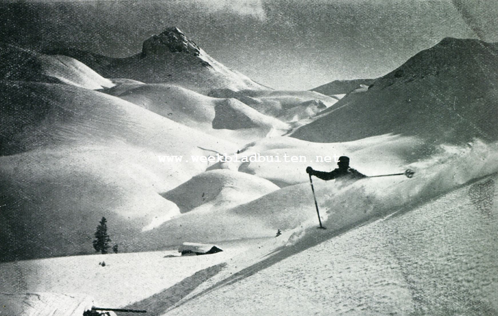 WINTER IN DE BERGEN. OP DEN REGENBOLSHORN BIJ ADELBODEN. BERGAFWAARTS DOOR STUIVENDE SNEEUW