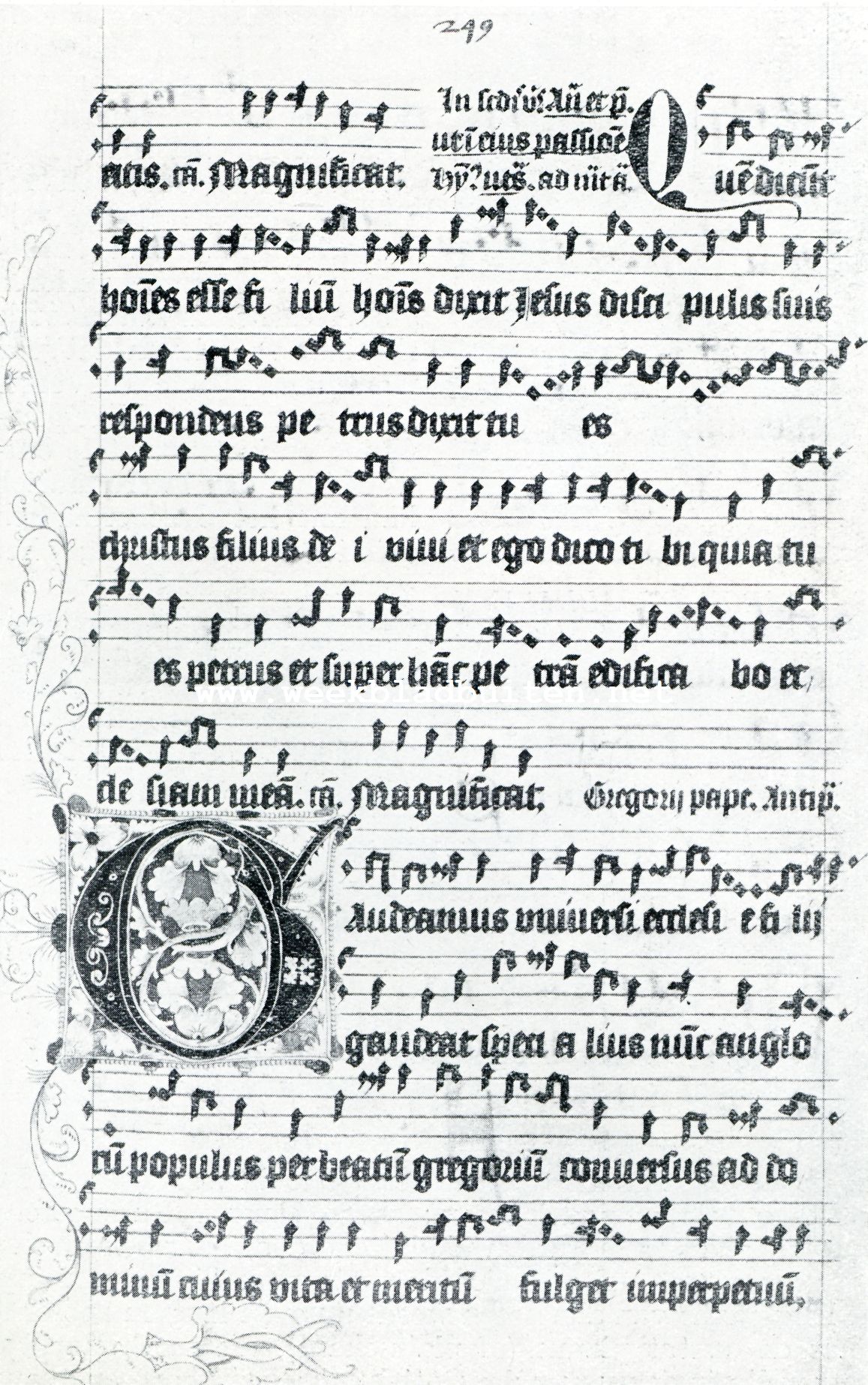 BLADZIJDE UIT EEN WAARSCHIJNLIJK VLAAMSCH ANTIPHONARIUM VAN OMSTREEKS 1500 (AANWEZIG OP DE UNIVERSITEITSBIBLIOTHEEK TE AMSTERDAM)