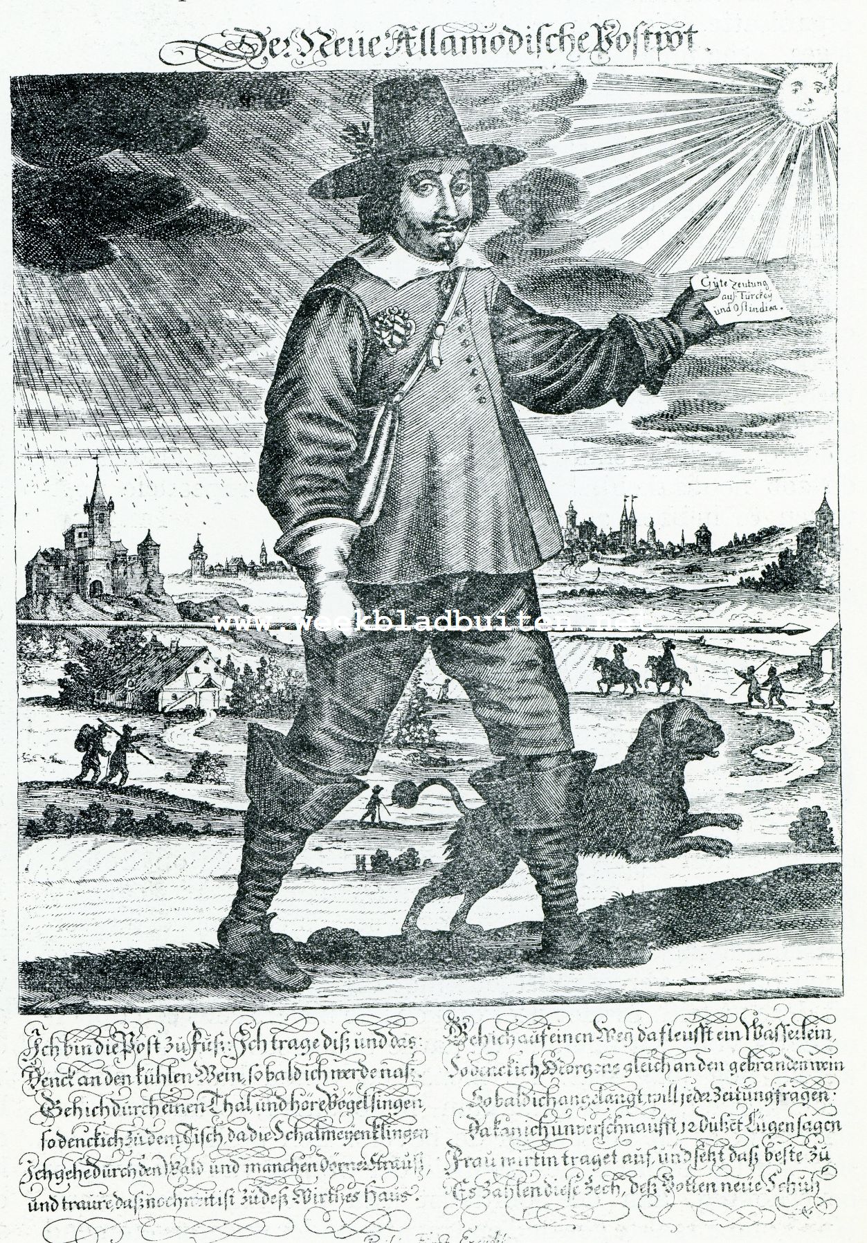 De brievenpost in vroeger dagen. Nrnberger Stadsbode omstreeks 1600
