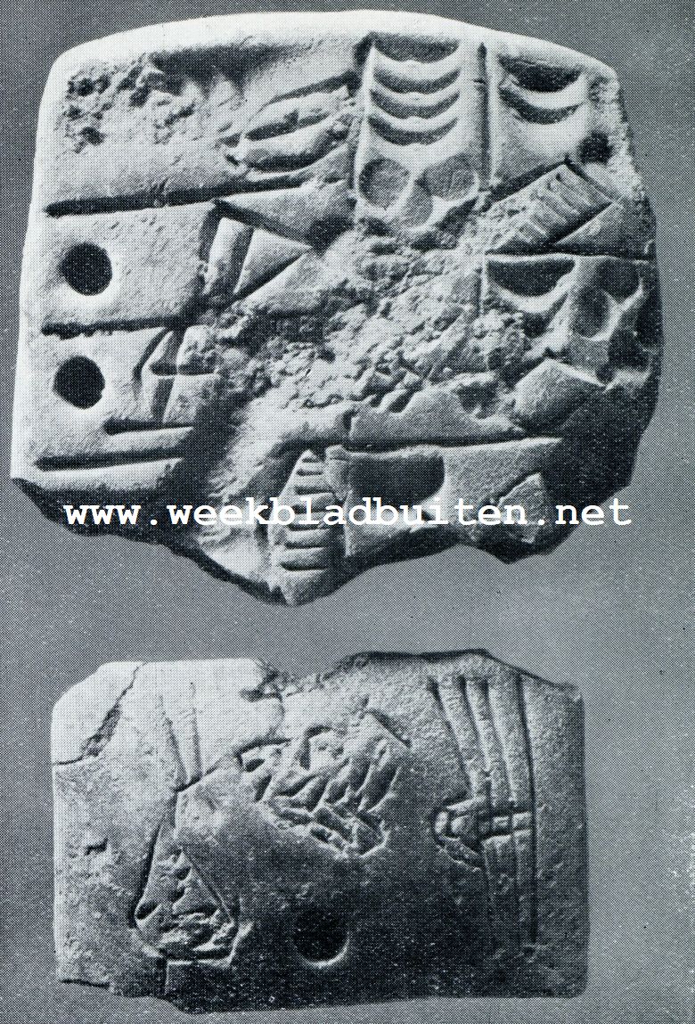Kleitafeltje uit Uruk (Mesopotami) met beeldschrift (Duitsche opgrav. 1929-1930)