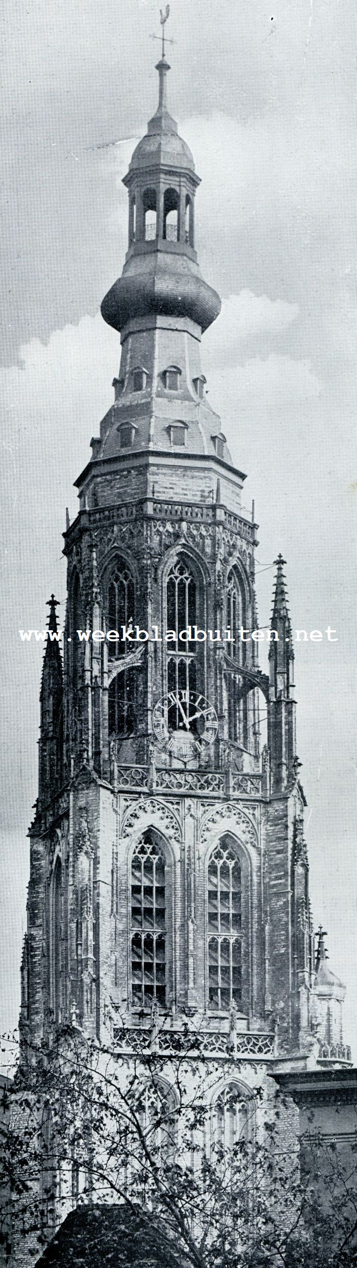 Rondom Breda's Groote Markt. De toren der Groote Kerk te Breda