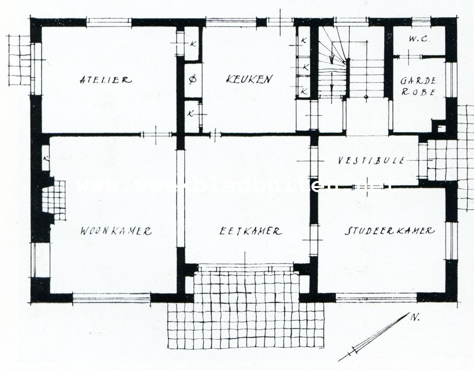 Plattegrond van het landhuis te Wassenaar. Schaal 1 : 200