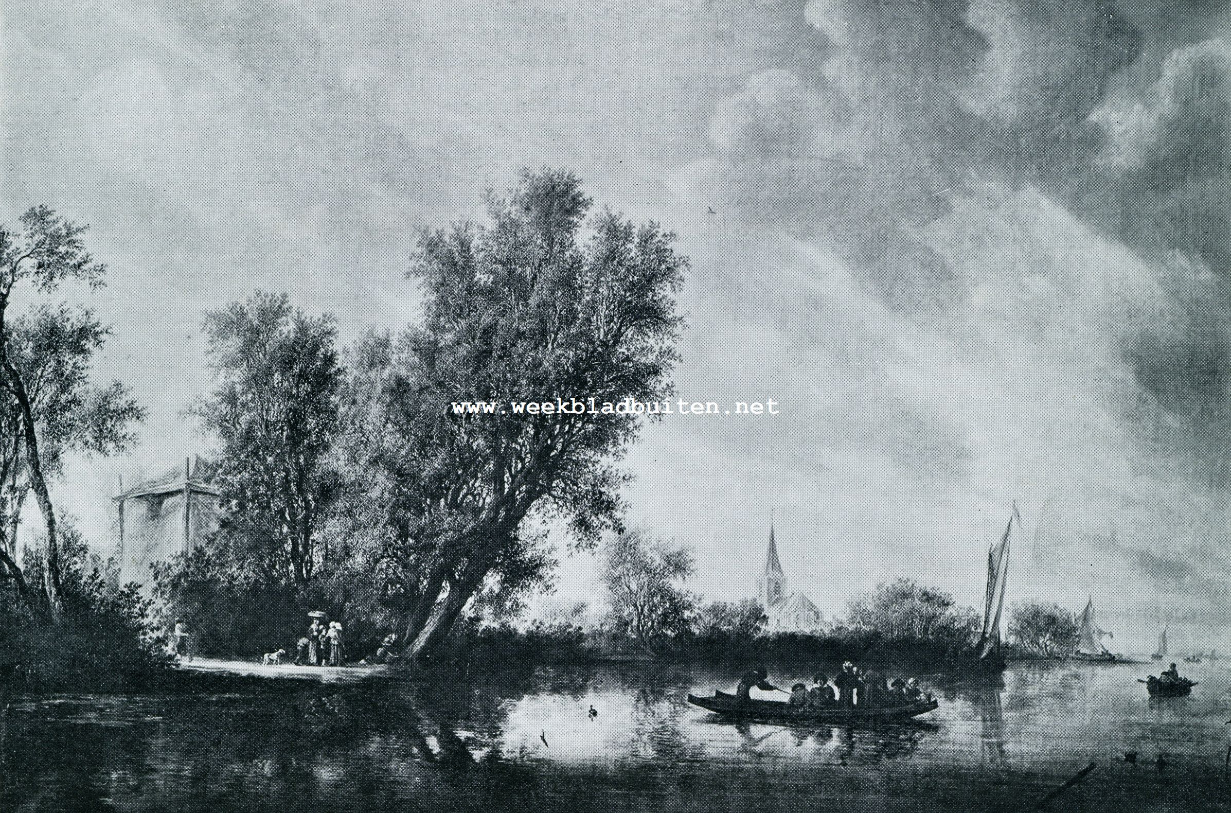 DE VEERBOOT, DOOR SAL0M0N VAN RUISDAEL (16001670). Tentoongesteld door E. J. van Wisselingh & Co. te Amsterdam op de keuze-tentoonstelling van Hollandsche en Vlaamsche schilderkunst der XVlIe eeuw