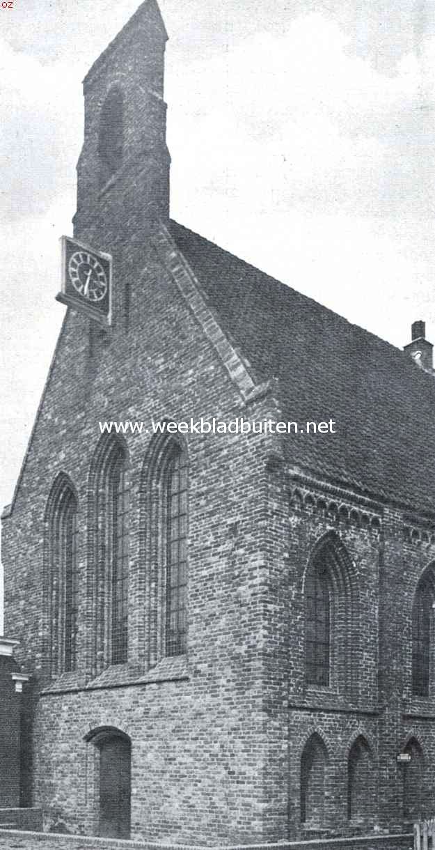 De Geschiedenis van de Kerk te Aduard. Het eenige overblijfsel van de vroeger zoo machtige abdij van Aduard: de voormalige eetzaal. Thans Ned. Herv. Kerk