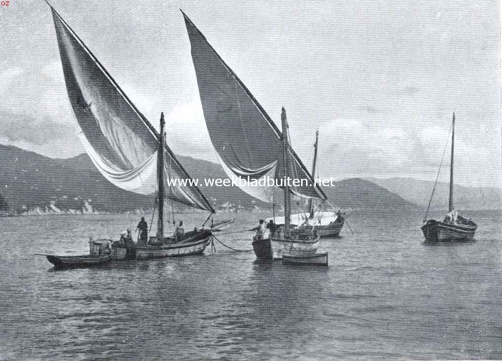 De charme van Menton. Mentoneesche visschers voor de kust