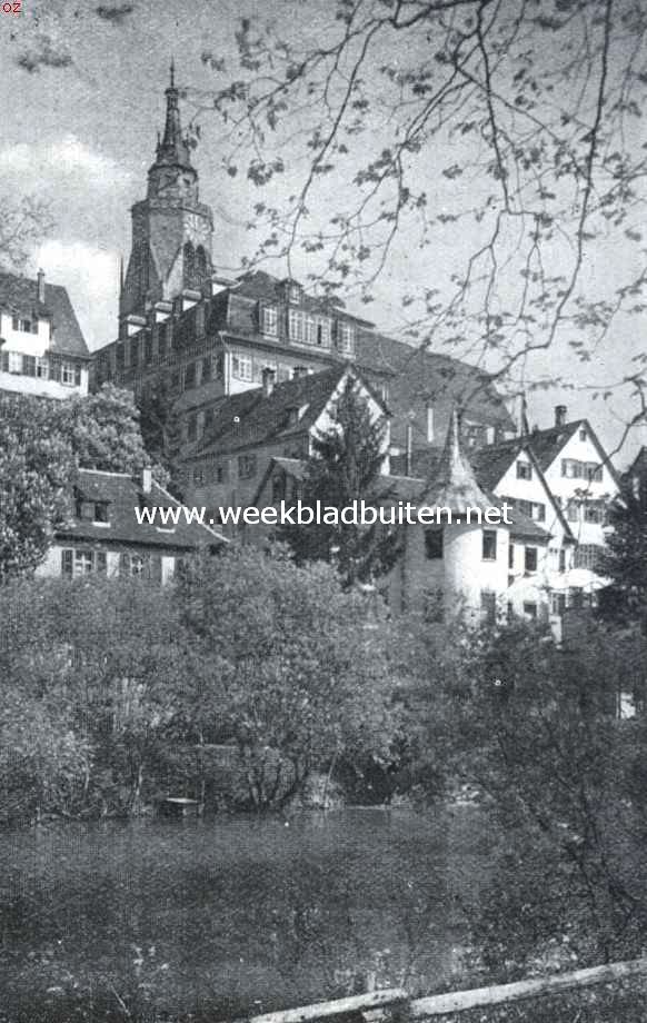 Aan de Neckar te Tbingen, op den achtergrond de Stiftskirche