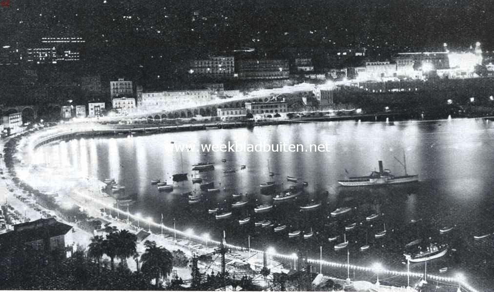 Monte-Carlo bij avond. Op den voorgrond de haven