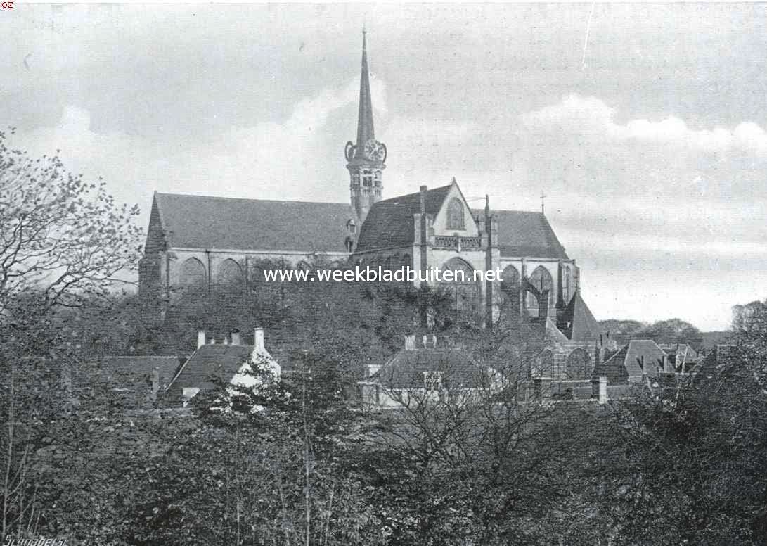 De Bevelanden. De Groote- of St. Maria Magdalenakerk te Goes van de wallen gezien