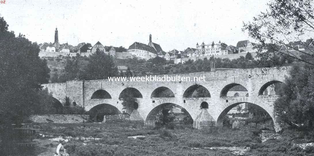 Rothenburg ob der Tauber. De dubbele brug over de Tauber te Rothenburg ob der Tauber