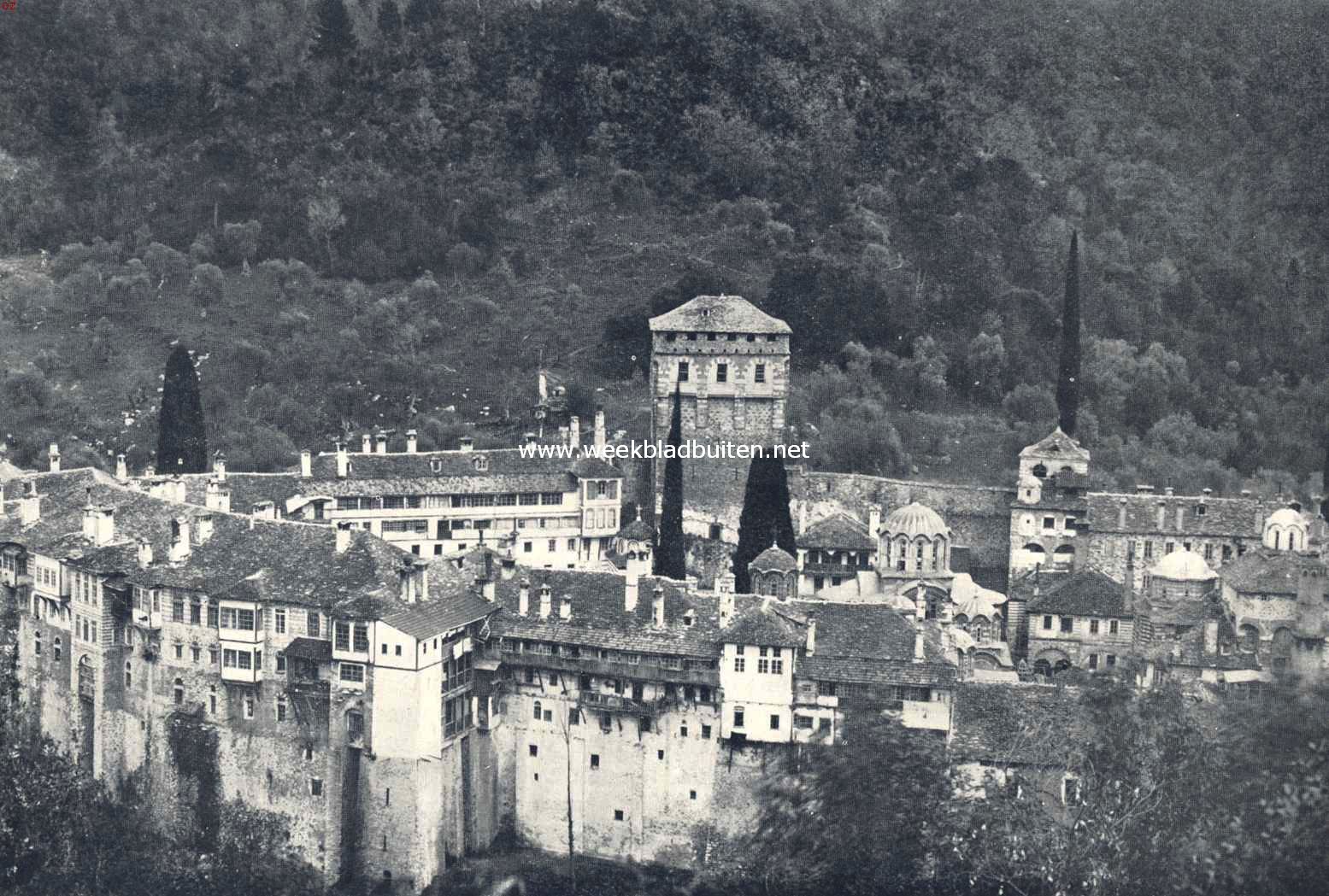 Het klooster Hillendaar op Mont Athos, in het begin der 13e eeuw gebouwd door koning Nemanja en zijn zoon Sweti Sawe