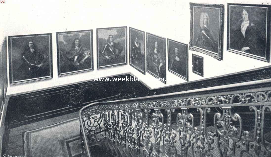 Portretten van de Evertsens in het stadhuis van Middelburg. Van links naar rechts: Cornelis, zoon van Johan Evertsen (1628-1679); Cornelis Evertsen de Oude (1600-1666); Johan Evertsen (1600-1666); Jan Pietersz. Coen; Cornelis Evertsen de Oude, waarschijnlijk dezelfde; Gelein, zoon van dezen (1655-1721); Maayken Cornelissen Gorkoms, echtgenoote van Cornelis Evertsen den Oude; waarschijnlijk Johan (klein schilderij)