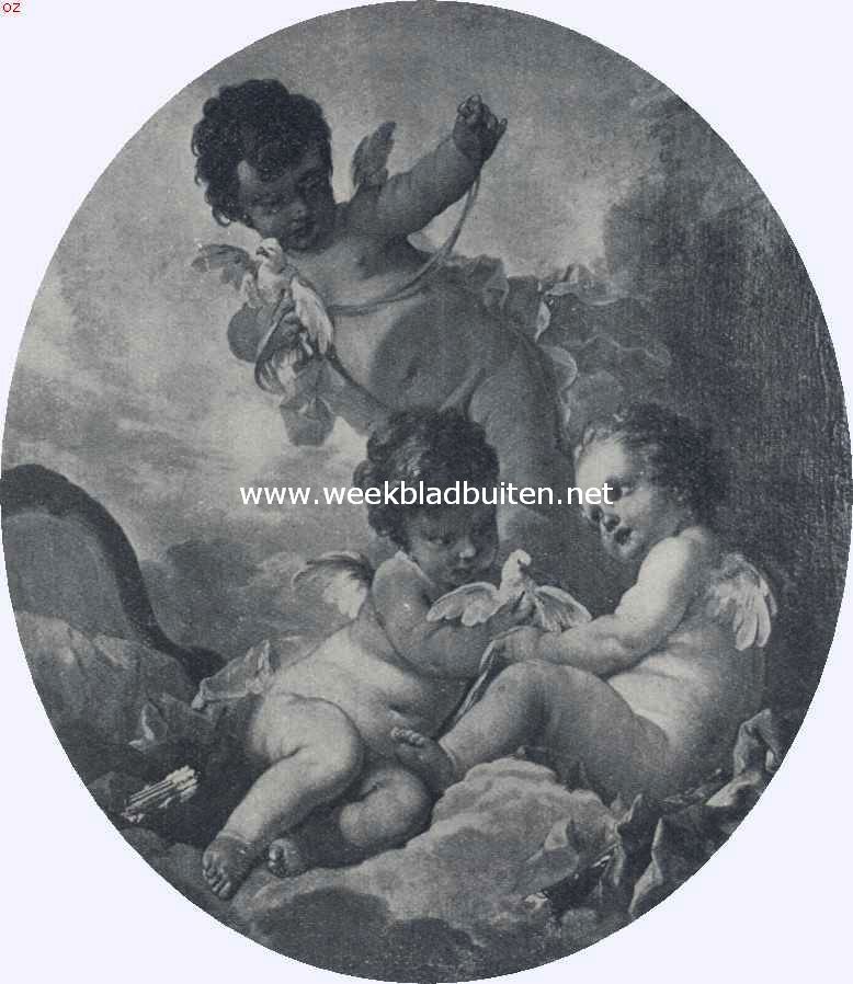 Cupido's door Francois Boucher boven een der deuren van de logeervertrekken in het koninklijk slot te Stockholm