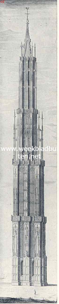 Zierikzee. De Sint Lievensmonstertoren zooals die geprojecteerd was op ongeveer viermaal de bestaande hoogte (207 Meter)